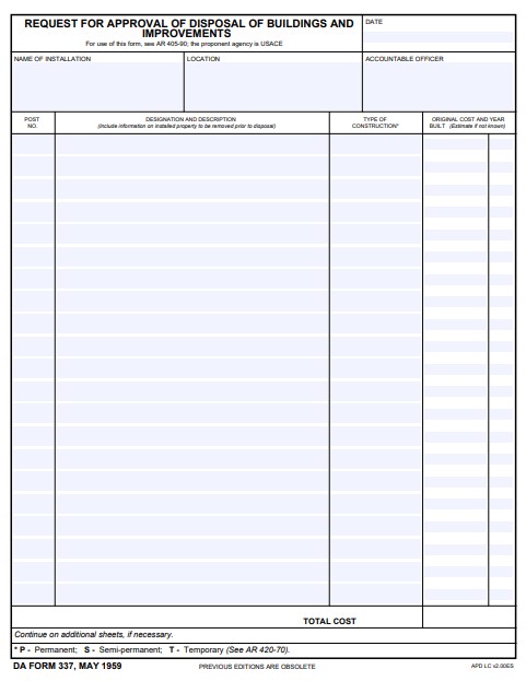 DA Form 337 form preview