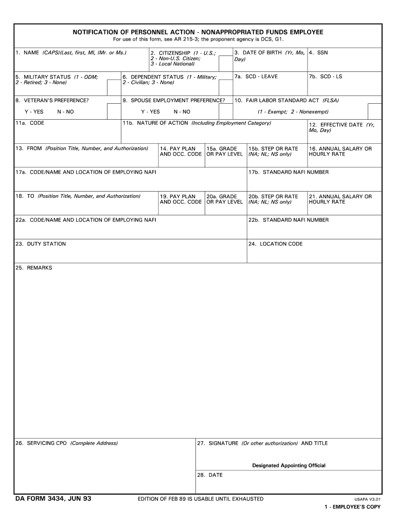 DA Form 3434 form preview