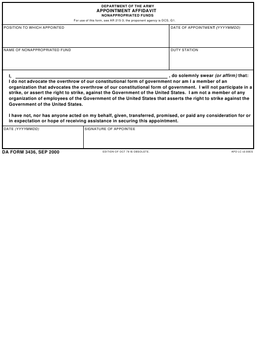 DA Form 3436 form preview