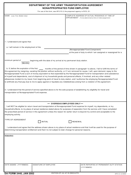 DA Form 3440 form preview