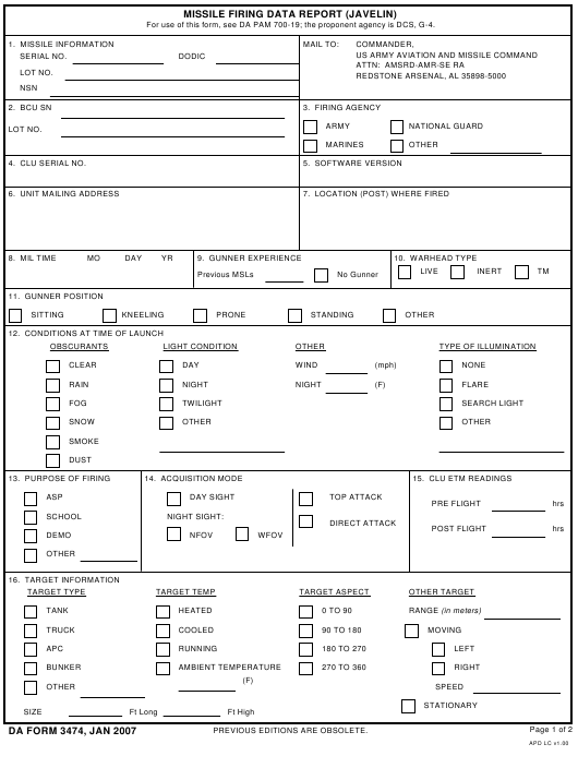 DA Form 3474 form preview