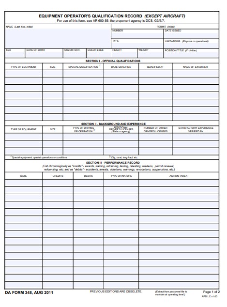 DA Form 348 form preview