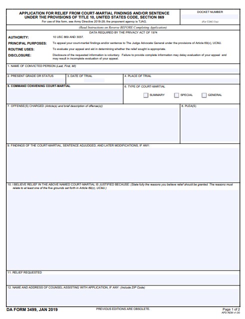 DA Form 3499 form preview
