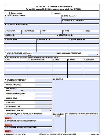 DA Form 3590 form preview