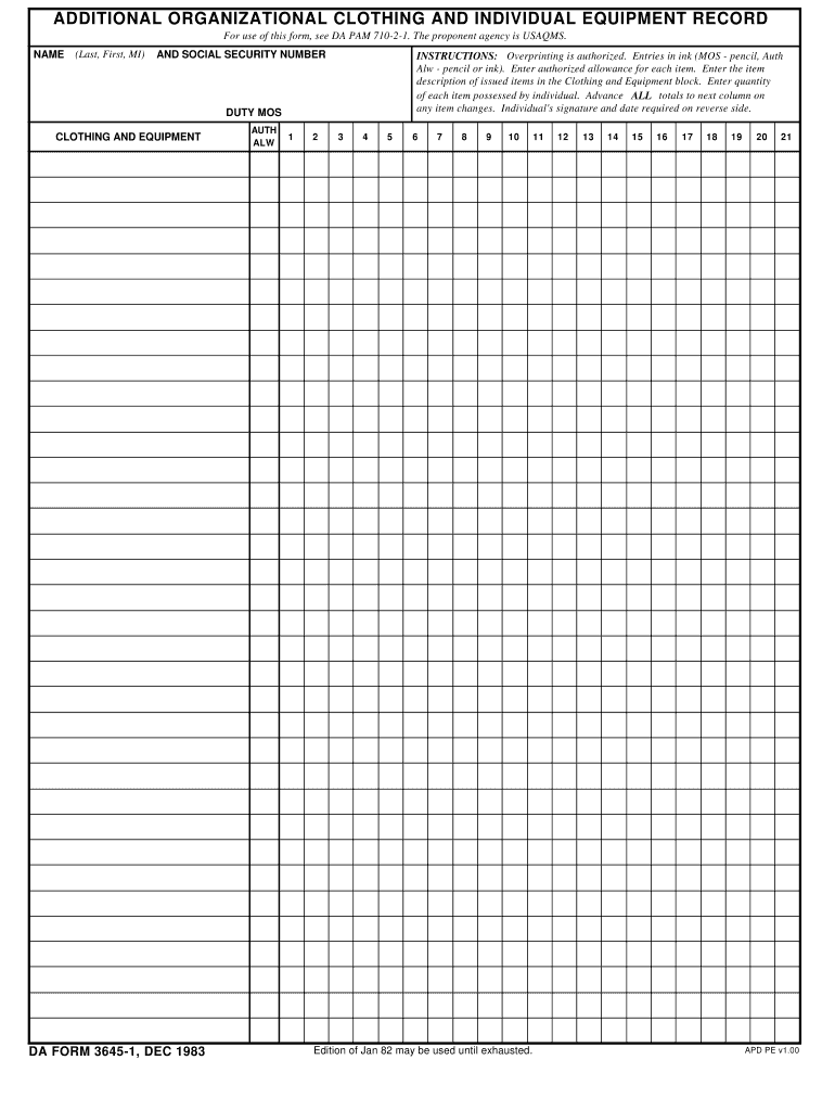DA Form 3645-1 form preview