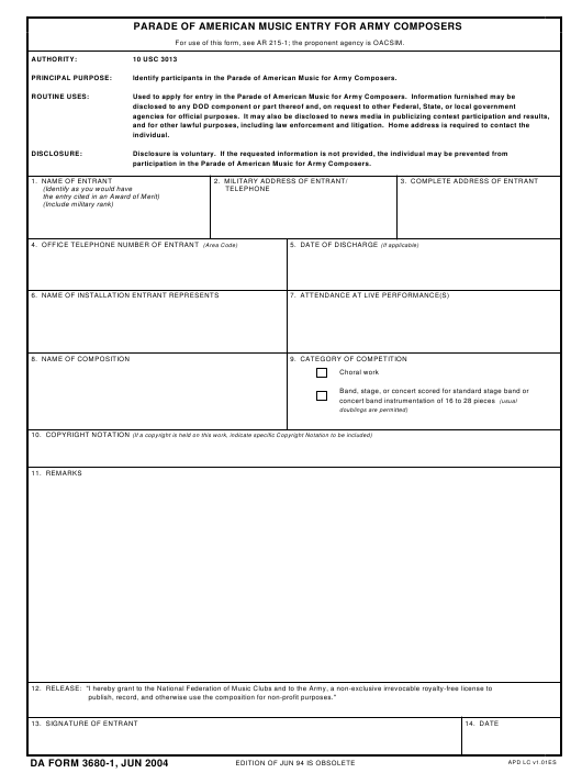 DA Form 3680-1 form preview