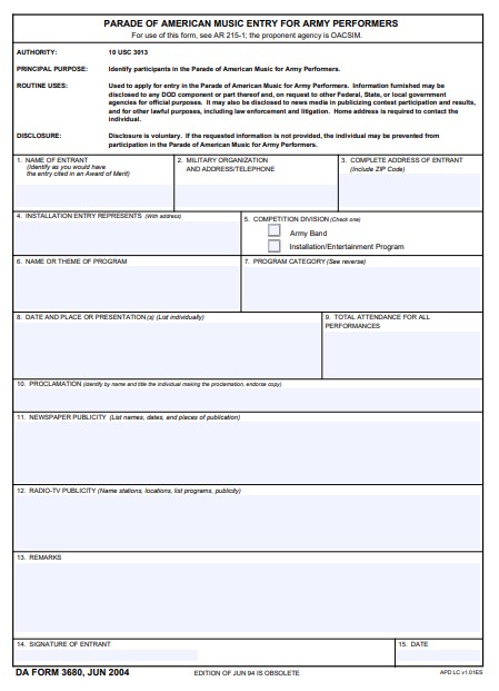 DA Form 3680 form preview
