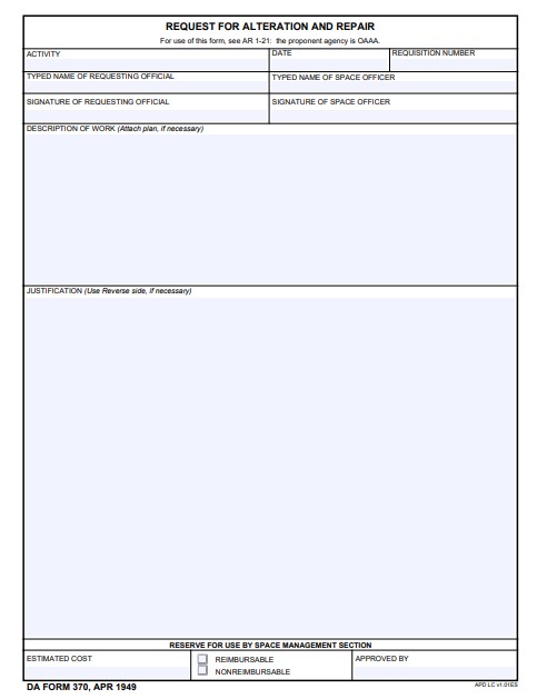 DA Form 370 form preview