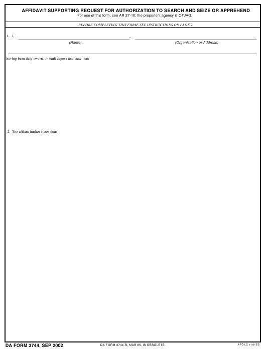 DA Form 3744 form preview