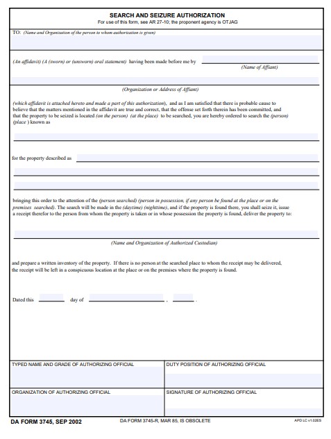 DA Form 3745 form preview