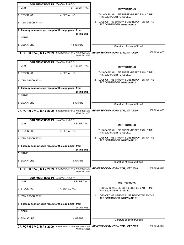 DA Form 3749 form preview