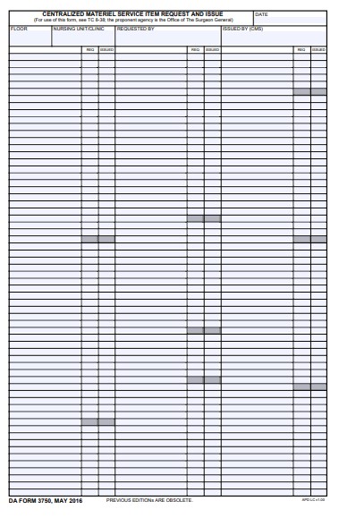 DA Form 3750 form preview