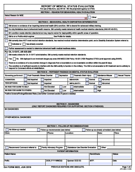 DA Form 3822 form preview