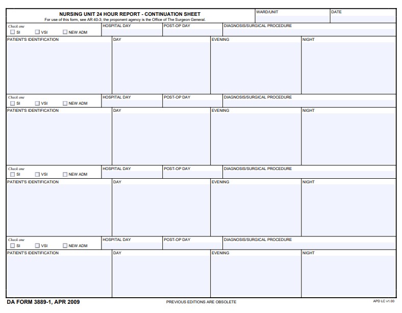 DA Form 3889-1 form preview