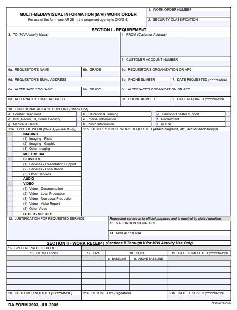 DA Form 3903 form preview