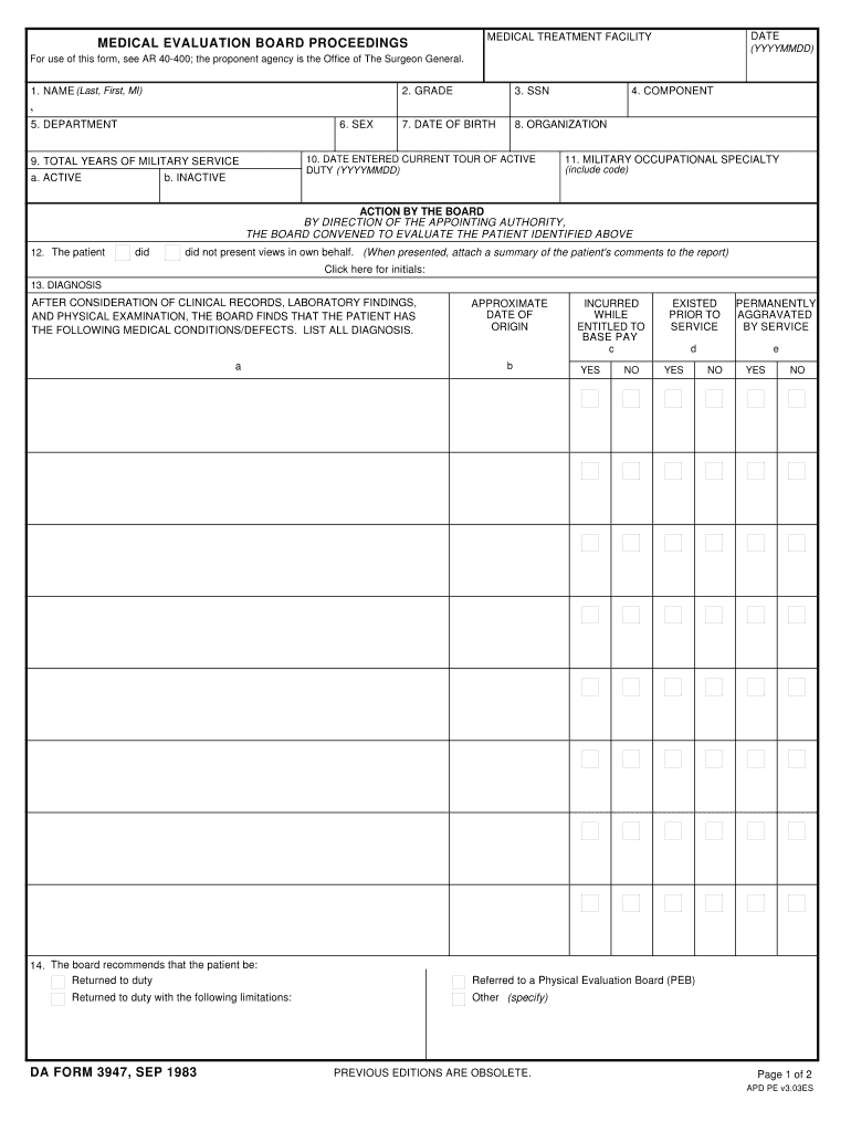 DA Form 3947 form preview