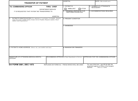 DA Form 3981 form preview