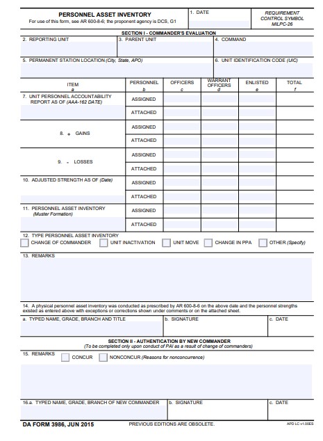 DA Form 3986 form preview