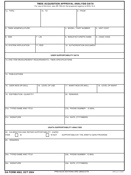 DA Form 4062 form preview