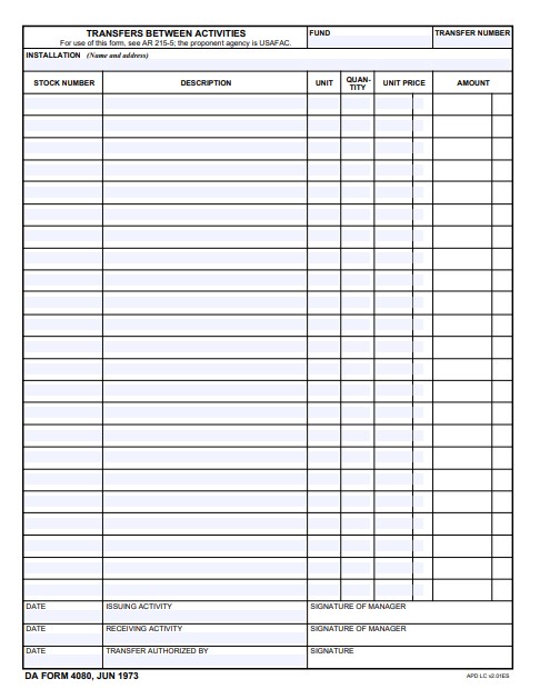 DA Form 4080 form preview