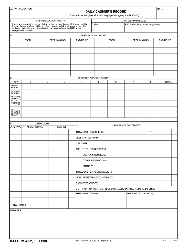 DA Form 4082 form preview