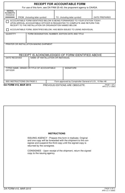 DA Form 410 form preview