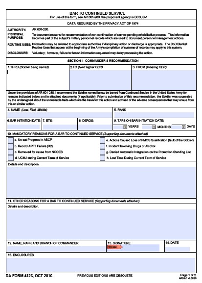 DA Form 4126 form preview