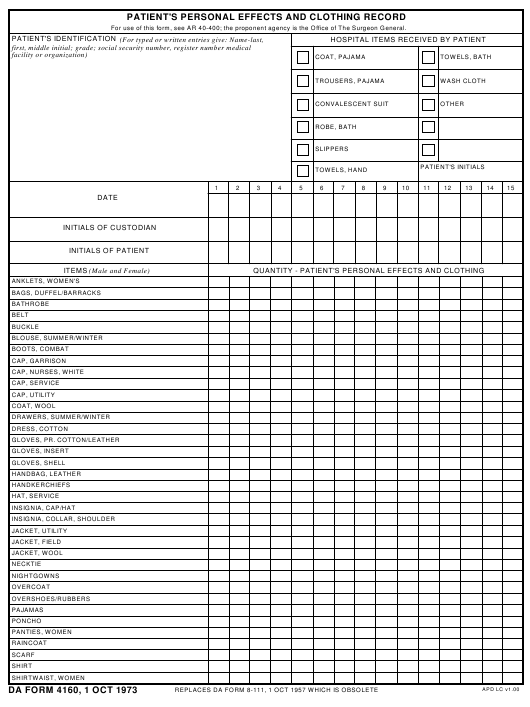 DA Form 4160 form preview