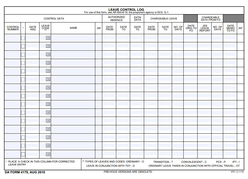 DA Form 4179 form preview