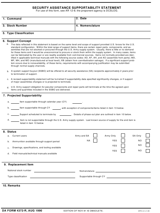 DA Form 4372-R form preview