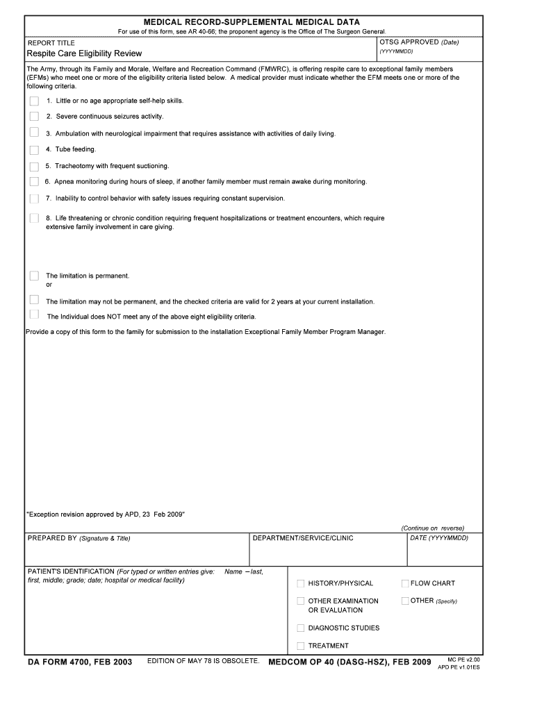 DA Form 4700 form preview