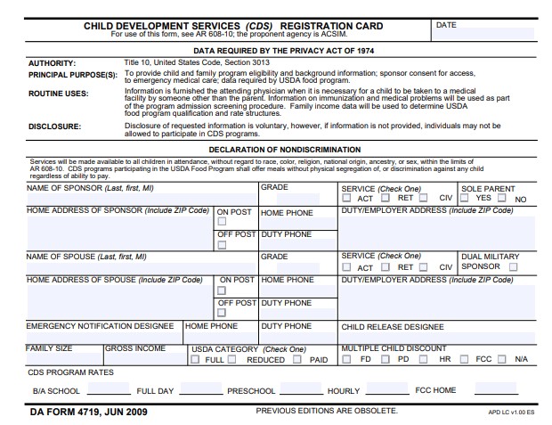 DA Form 4719 form preview