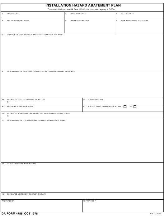 DA Form 4756 form preview