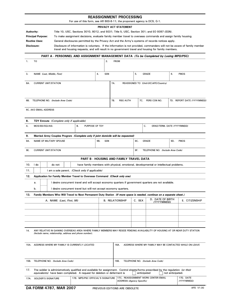 DA Form 4787 form preview