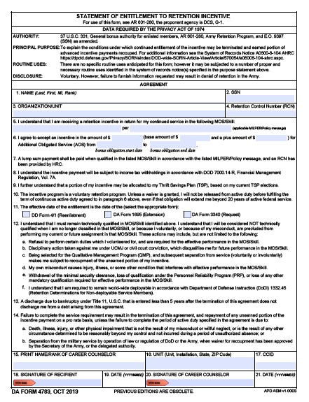DA Form 4789 form preview