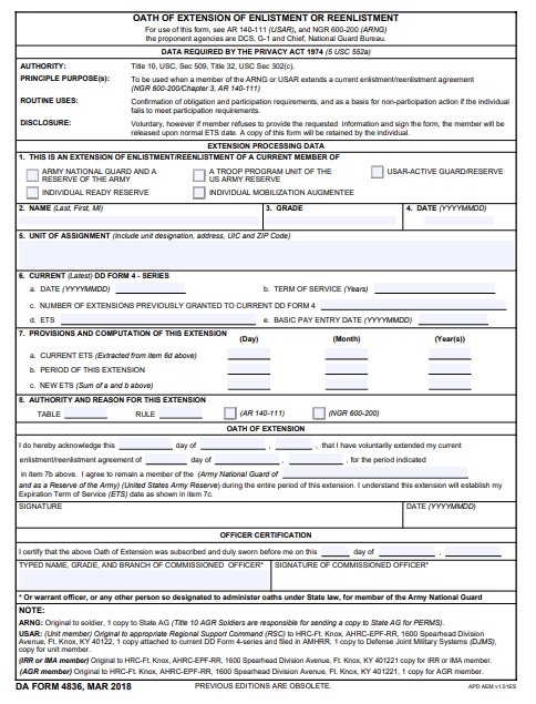 DA Form 4836 form preview