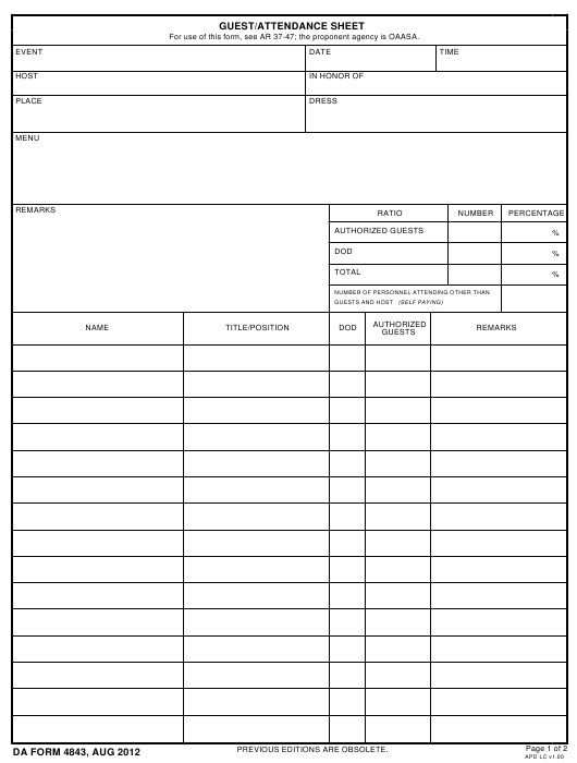 DA Form 4843 form preview