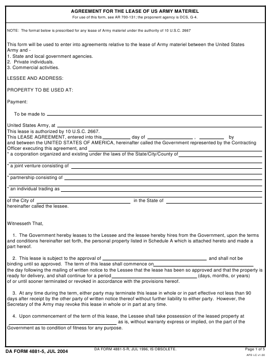 DA Form 4881-5 form preview