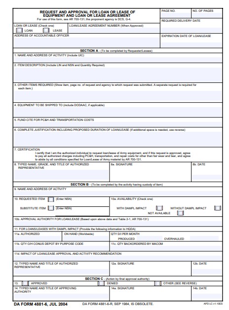 DA Form 4881-6 form preview