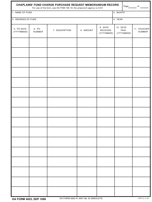 DA Form 4923 form preview