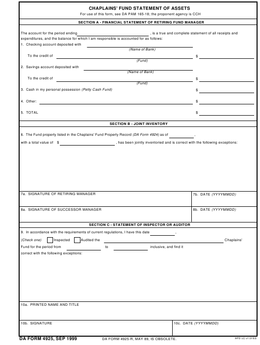 DA Form 4925 form preview