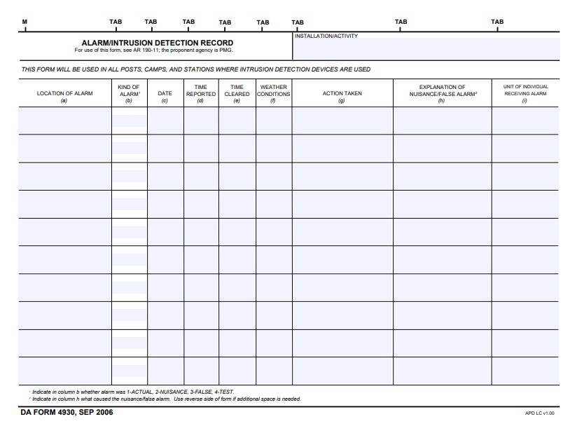 DA Form 4930 form preview
