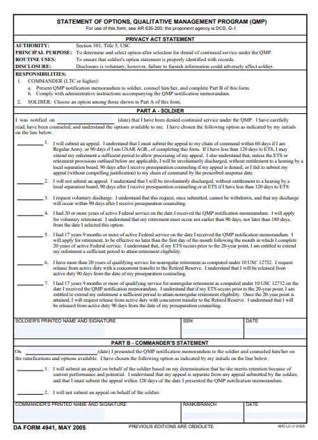 DA Form 4941 form preview