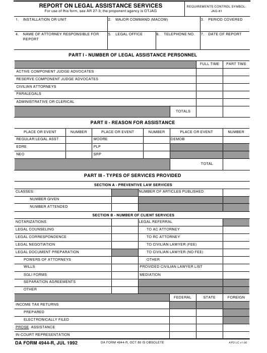 DA Form 4944-R form preview