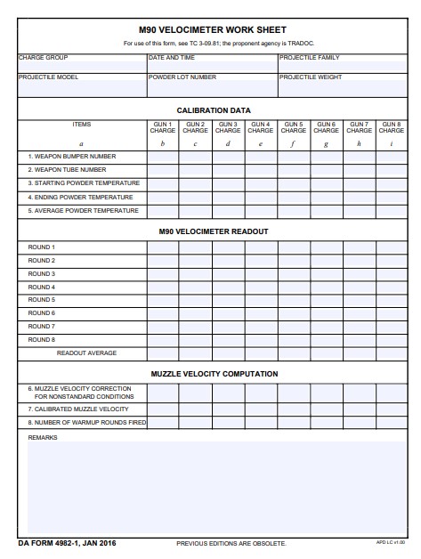 DA Form 4982-1 form preview