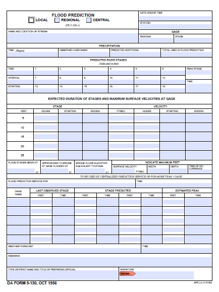 DA Form 5-130 form preview
