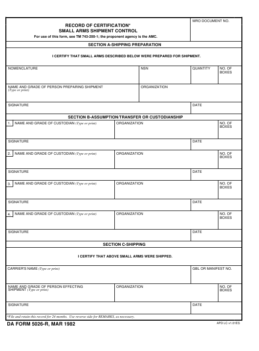 DA Form 5026-R form preview