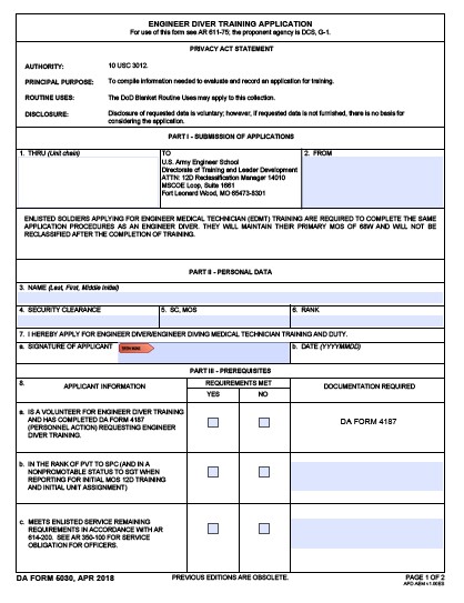 DA Form 5030 form preview