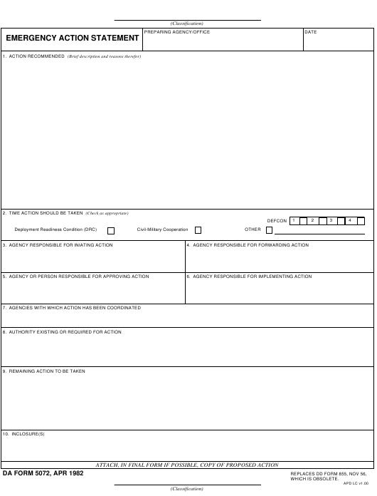 DA Form 5072 form preview