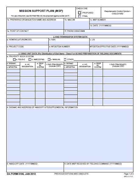 DA Form 5106 form preview